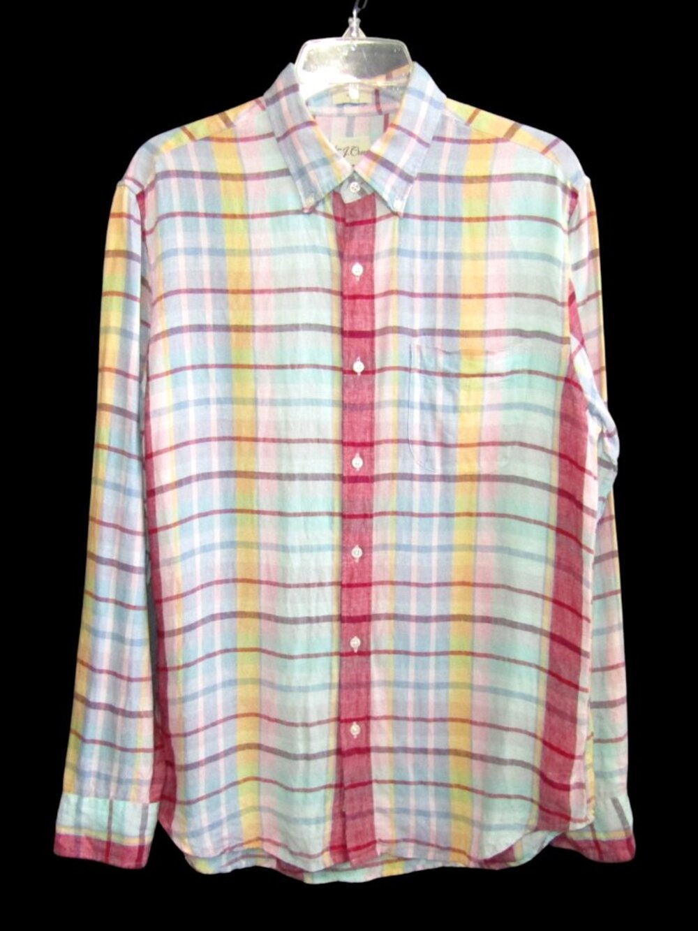 J Crew Baird Mcnutt Irish Linen Shirt M Slim Pastel Rainbow Plaid Long Sleeve